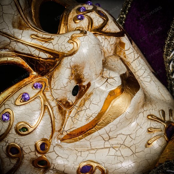 Mardi Gras Luxury Jester Crackle Joker Venetian Masquerade Theater Act Face Mask - Picture 8 of 9
